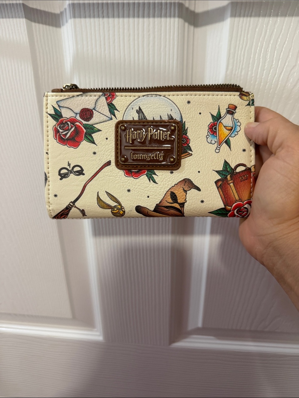 Loungefly Cream Harry Potter Icon Zip Wallet with Gold Plaque